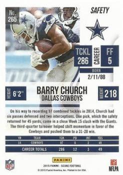 2015 Score - Scorecard #265 Barry Church Back