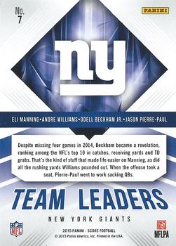 2015 Score - Team Leaders Gold #7 Andre Williams / Eli Manning / Jason Pierre-Paul / Odell Beckham Jr. Back