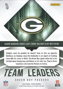 2015 Score - Team Leaders Gold #13 Aaron Rodgers / Clay Matthews / Eddie Lacy / Jordy Nelson Back