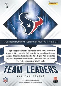 2015 Score - Team Leaders Gold #18 Ryan Fitzpatrick / Arian Foster / DeAndre Hopkins / J.J. Watt Back