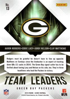 2015 Score - Team Leaders Green #13 Aaron Rodgers / Clay Matthews / Eddie Lacy / Jordy Nelson Back
