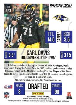 2015 Score - Rookie Signatures #353 Carl Davis Back