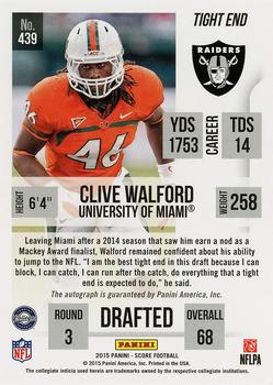 2015 Score - Rookie Signatures #439 Clive Walford Back