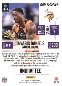 2015 Score - Rookie Signatures Showcase #431 DaVaris Daniels Back