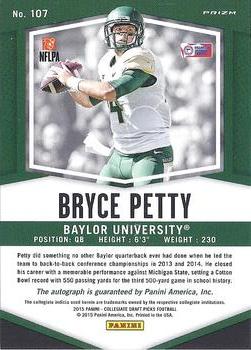 2015 Panini Prizm Collegiate Draft Picks - Autographs Prizms Camo #107 Bryce Petty Back