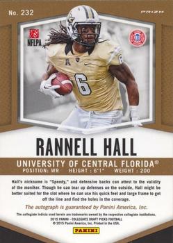 2015 Panini Prizm Collegiate Draft Picks - Autographs Prizms Green #232 Rannell Hall Back