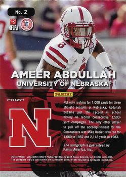 2015 Panini Prizm Collegiate Draft Picks - Team Trademarks Autographs Prizms #2 Ameer Abdullah Back