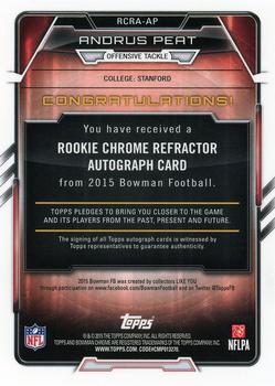 2015 Bowman - Rookie Chrome Refractor Autographs #RCRA-AP Andrus Peat Back