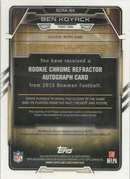 2015 Bowman - Rookie Chrome Refractor Autographs #RCRA-BK Ben Koyack Back