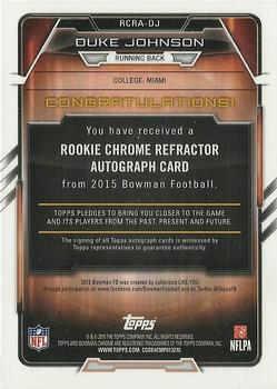 2015 Bowman - Rookie Chrome Refractor Autographs #RCRA-DJ Duke Johnson Back