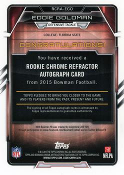 2015 Bowman - Rookie Chrome Refractor Autographs #RCRA-EGO Eddie Goldman Back