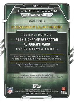 2015 Bowman - Rookie Chrome Refractor Autographs #RCRA-IE Ifo Ekpre-Olomu Back