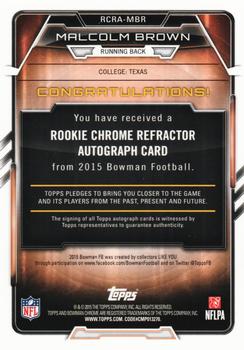 2015 Bowman - Rookie Chrome Refractor Autographs #RCRA-MBR Malcolm Brown Back