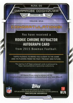 2015 Bowman - Rookie Chrome Refractor Autographs #RCRA-OO Owamagbe Odighizuwa Back