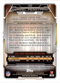 2015 Bowman - Rookies Rainbow Black #103 Denzel Perryman Back