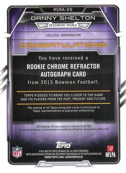 2015 Bowman - Rookie Chrome Refractor Autographs Gold #RCRA-DS Danny Shelton Back