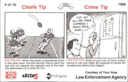 1988 Kansas City Chiefs Police #4 Paul Palmer Back
