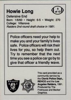 1991 Los Angeles Raiders Police #5 Howie Long Back