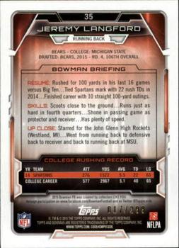 2015 Bowman - Rookies Orange #35 Jeremy Langford Back