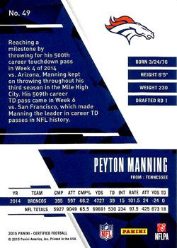 2015 Panini Certified #49 Peyton Manning Back