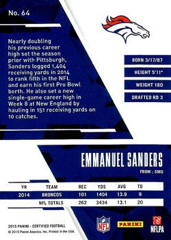 2015 Panini Certified #64 Emmanuel Sanders Back