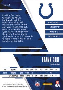 2015 Panini Certified #44 Frank Gore Back