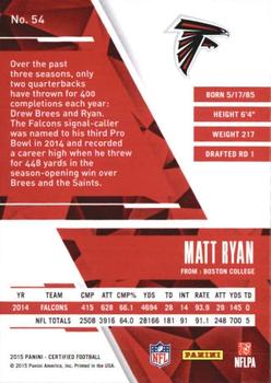 2015 Panini Certified #54 Matt Ryan Back