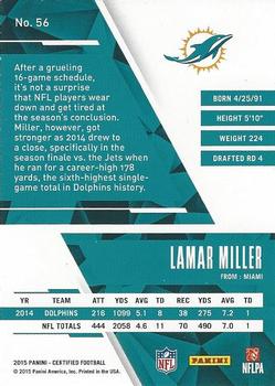 2015 Panini Certified #56 Lamar Miller Back