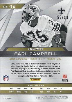 2015 Panini Spectra #42 Earl Campbell Back