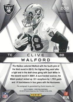 2015 Panini Spectra #206 Clive Walford Back