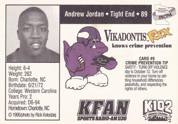 1995 Minnesota Vikings Police #9 Andrew Jordan Back
