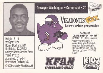 1995 Minnesota Vikings Police #10 Dewayne Washington Back