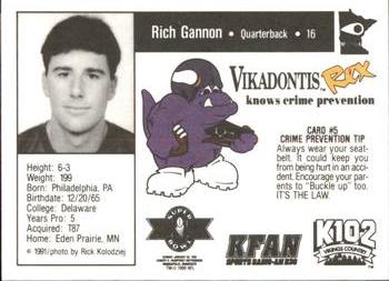 1991 Minnesota Vikings Police #5 Rich Gannon Back
