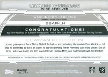 2011 Bowman Sterling - Autographed Relics Blue #BSAR-LH Leonard Hankerson Back