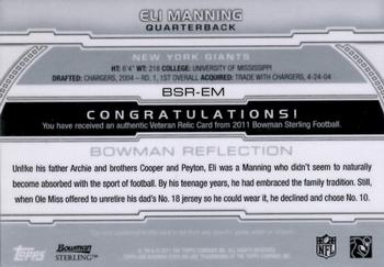 2011 Bowman Sterling - Relic Refractors #BSR-EM Eli Manning Back
