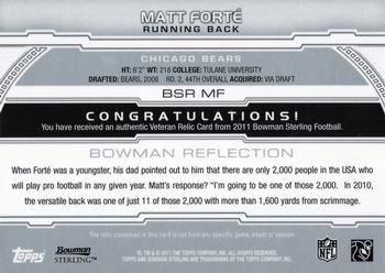2011 Bowman Sterling - Relic Refractors #BSR-MF Matt Forte Back