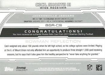 2011 Bowman Sterling - Relic Blue Refractors #BSR-CS Cecil Shorts III Back