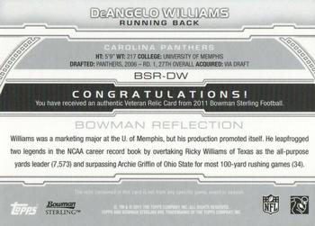 2011 Bowman Sterling - Relic Blue Refractors #BSR-DW DeAngelo Williams Back