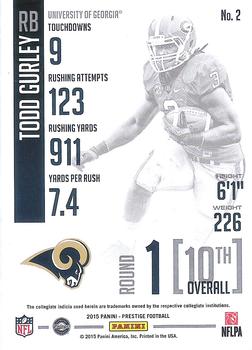 2015 Panini Prestige - Road to the NFL #2 Todd Gurley Back