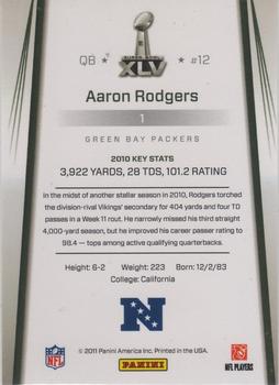 2011 Panini Green Bay Packers Super Bowl XLV #1 Aaron Rodgers Back