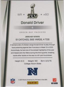 2011 Panini Green Bay Packers Super Bowl XLV #4 Donald Driver Back