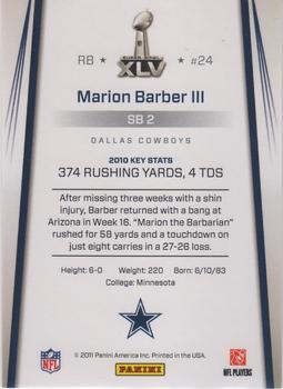 2011 Panini Dallas Cowboys Super Bowl XLV #SB2 Marion Barber Back