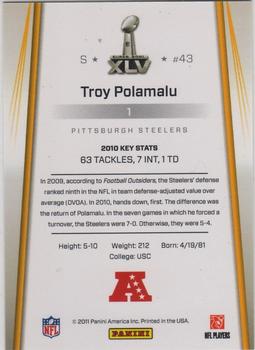 2011 Panini Pittsburgh Steelers Super Bowl XLV #1 Troy Polamalu Back