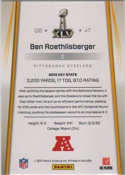 2011 Panini Pittsburgh Steelers Super Bowl XLV #2 Ben Roethlisberger Back