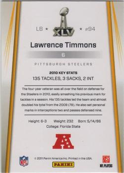 2011 Panini Pittsburgh Steelers Super Bowl XLV #6 Lawrence Timmons Back