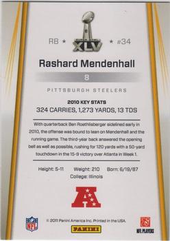 2011 Panini Pittsburgh Steelers Super Bowl XLV #8 Rashard Mendenhall Back