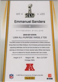 2011 Panini Pittsburgh Steelers Super Bowl XLV #9 Emmanuel Sanders Back