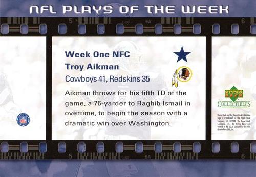 2000 Upper Deck NFL Plays of the Week #NNO Troy Aikman Back