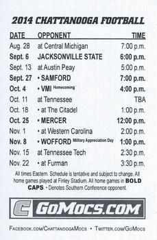 2014 Chattanooga Mocs Schedule Cards #NNO Jacob Huesman Back