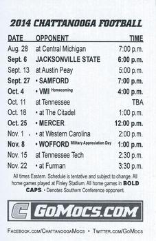 2014 Chattanooga Mocs Schedule Cards #NNO Davis Tull Back